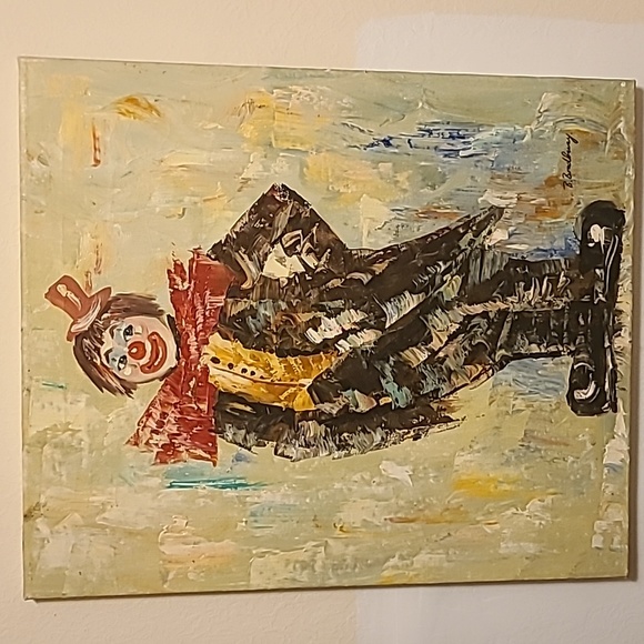 B. Bradbury Signed Circus Clown Oil Painting on Canvas 24"x20" Home/Kids Room - Picture 3 of 9